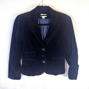 Ann Taylor LOFT Blazer Velvet Two Button 4P Black Women Preppy Academia